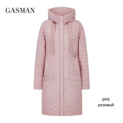 2022 Autumn Fashion Slim Thin down Jacket Women Pocket Coat Hoodies Solid Space Cotton Female Long Jacket Coat Spring New.
