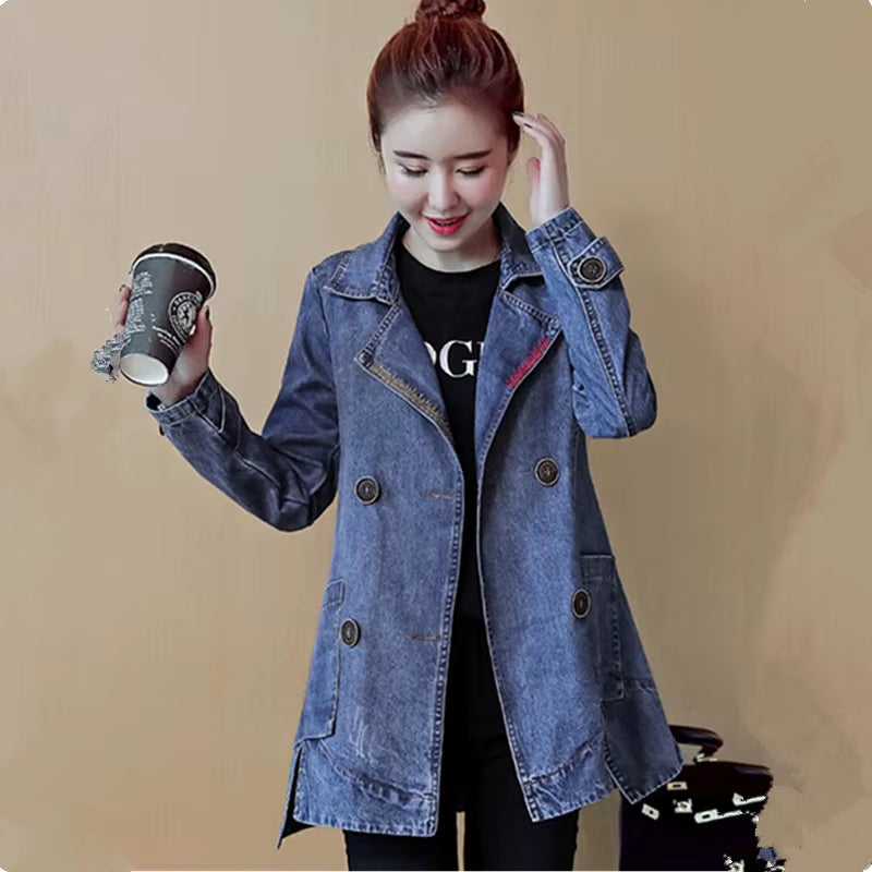 2024 Denim Jacket Women Coat Top Spring Autumn Jeans Jacket Women Clothes Double-Breasted Female Blue Loose Size Coat 68.