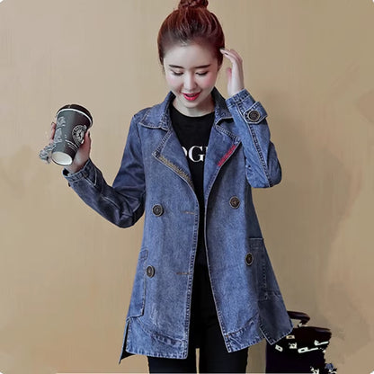 2024 Denim Jacket Women Coat Top Spring Autumn Jeans Jacket Women Clothes Double-Breasted Female Blue Loose Size Coat 68.