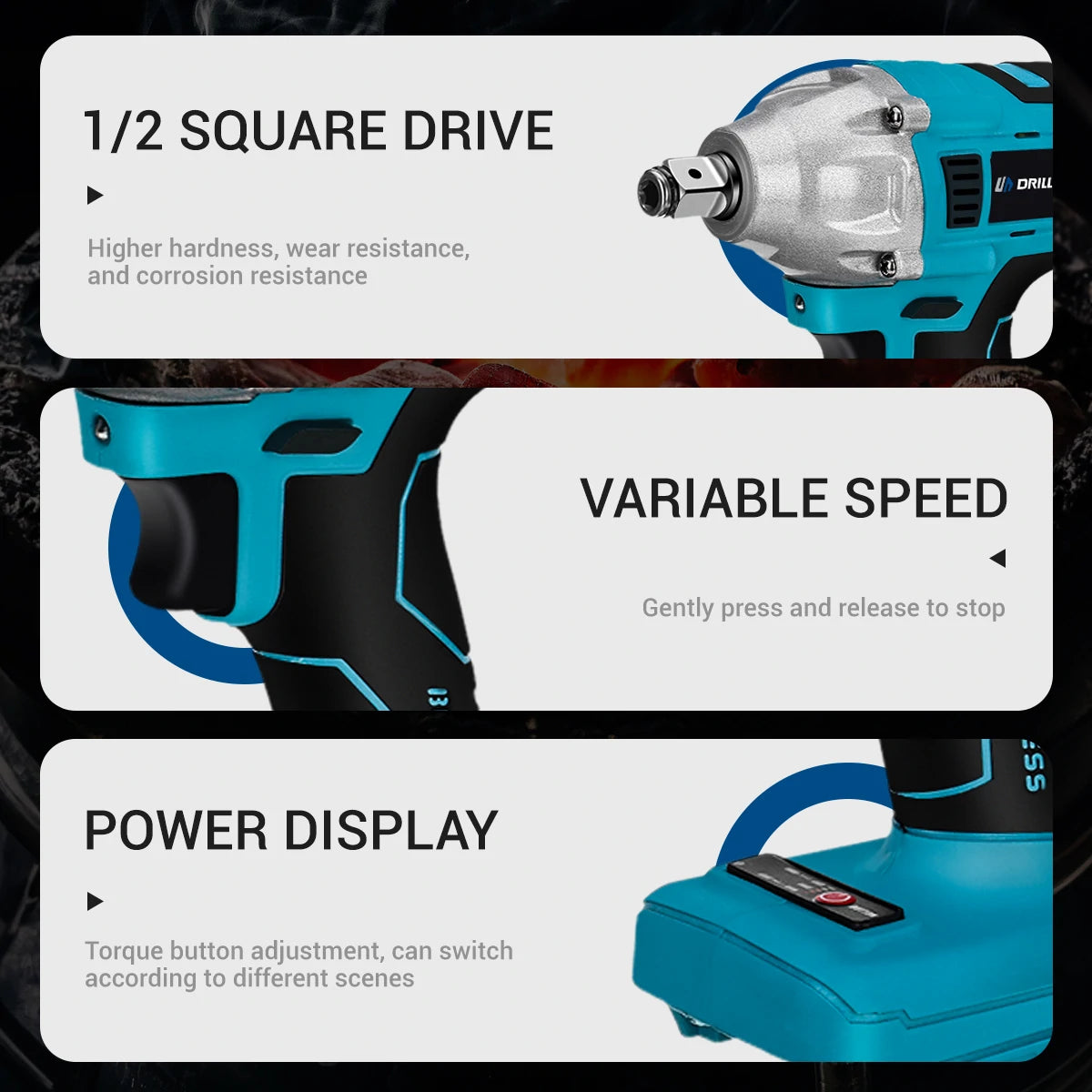 Drillpro Elektrowerkzeug-Set, 800 N.M, elektrischer Schraubenschlüssel, Bohrhammer, 13 mm Bohrmaschine, 125 mm Winkelschleifer für Mak 18 V