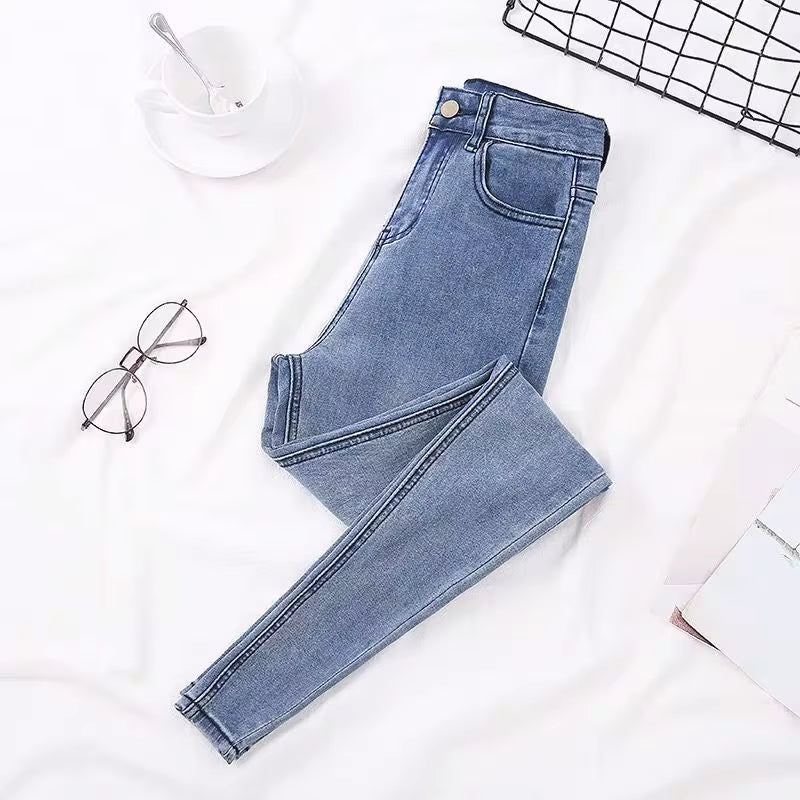 Elastic Strech Jeans for Women High Waist Full Length Skinny Pencil Black Blue Denim Pants Slim Streetwear Female Trousers.