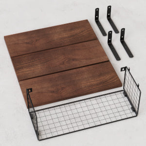 WOPITUES Bathroom Shelf Over Toilet, Floating Bathroom Shelf Wall Mounted with Wire Basket, Floating Shelf for Wall Décor-Rustic