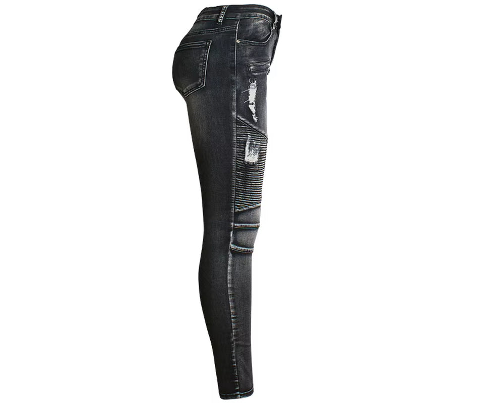 Stretch Ripped Jeans Tall Women Torn Pencil Pants Designer Gothic Punk Motorcycle Denim Trousers Female Low Waist Streetwear.