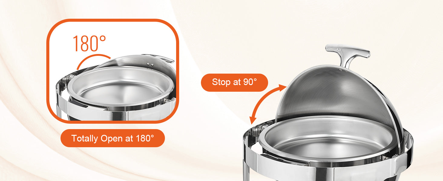 SucceBuy Roll Top Chafing Dish Buffet Set 6 Qt 2 Pack Stainless Steel Chafer with 2 Full Size Pans Round Catering Warmer Server.