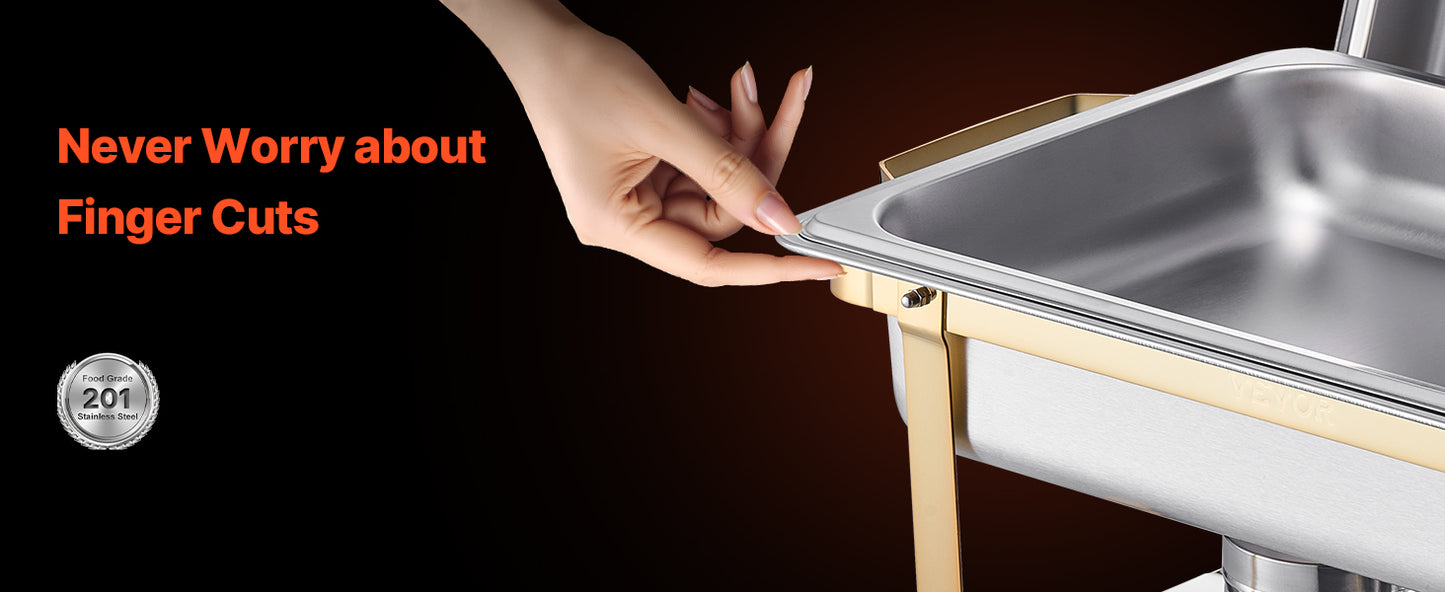 SucceBuy 8 Qt 4 Pack Chafing Dish Buffet Set Stainless Steel Chafer with 2 Full Size and 4 Half Size Pans Catering Warmer Server.