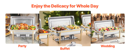 SucceBuy 8 Qt 4 Pack Chafing Dish Buffet Set Stainless Steel Chafer with 2 Full Size and 4 Half Size Pans Catering Warmer Server.