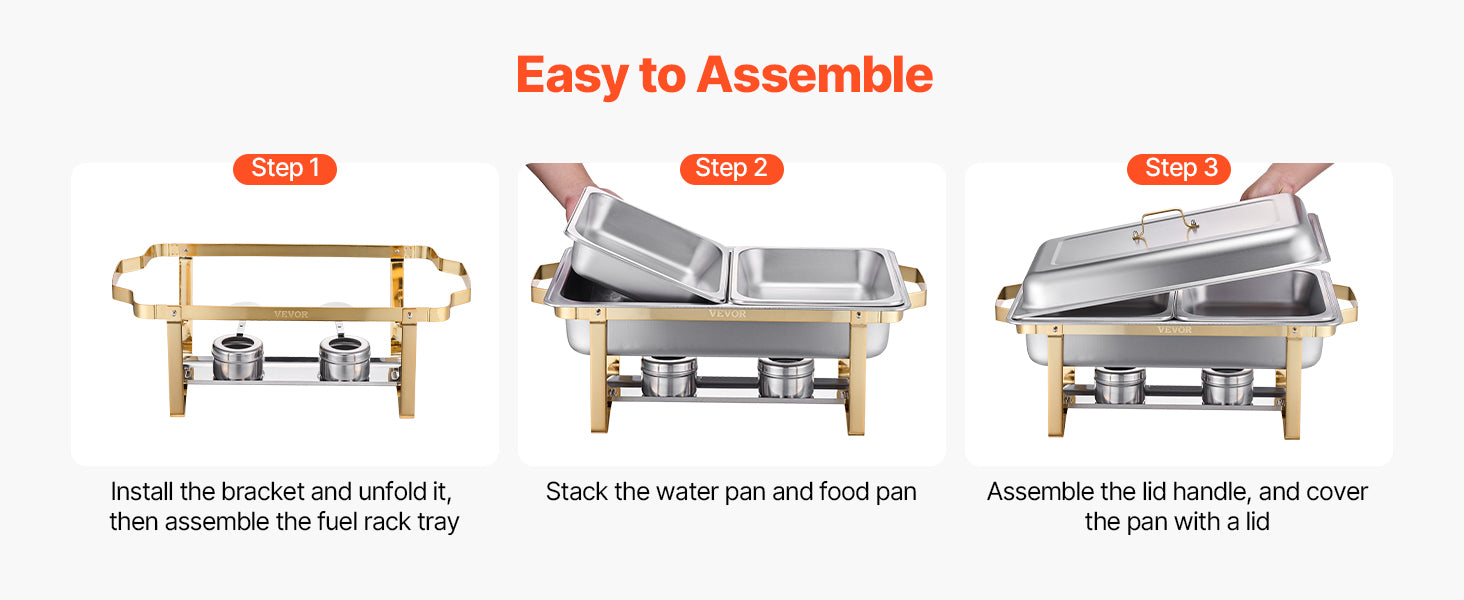 SucceBuy 8 Qt 4 Pack Chafing Dish Buffet Set Stainless Steel Chafer with 2 Full Size and 4 Half Size Pans Catering Warmer Server.