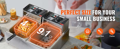 SucceBuy 12L 3000W Commercial Electric Deep Fryer w/Dual Tanks  Stainless Steel Countertop Fryer for Fried Chicken French Fries.