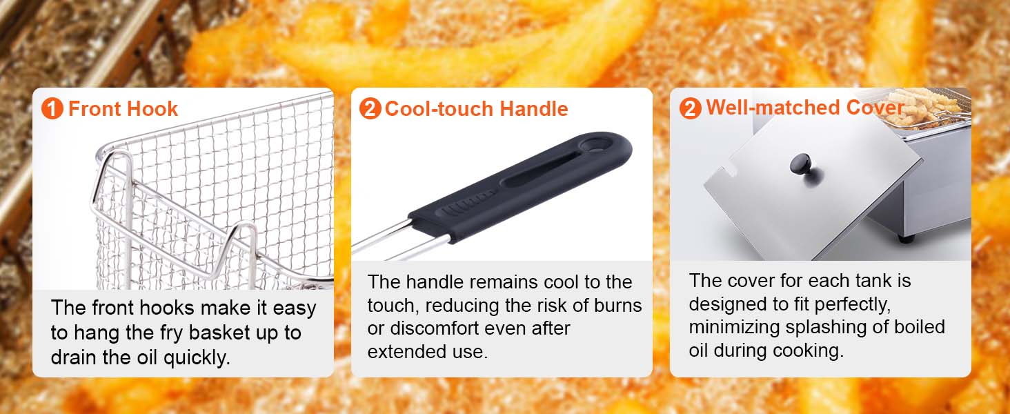 SucceBuy 12L 3000W Commercial Electric Deep Fryer w/Dual Tanks  Stainless Steel Countertop Fryer for Fried Chicken French Fries.