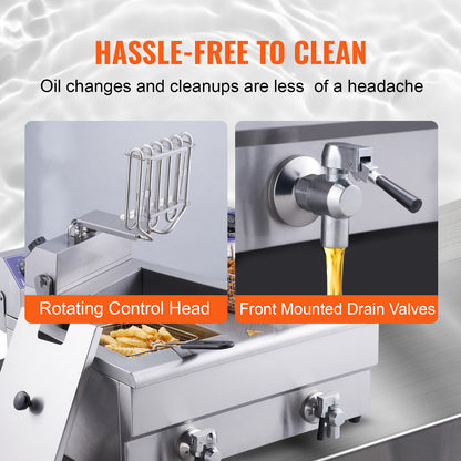 SucceBuy Commercial Electric Deep Fryer w/Dual Tanks 12L 3000W  Stainless Steel Countertop Fryer for Fried Chicken French Fries.