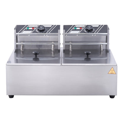SucceBuy Commercial Electric Deep Fryer w/Dual Tanks 12L 3000W  Stainless Steel Countertop Fryer for Fried Chicken French Fries.