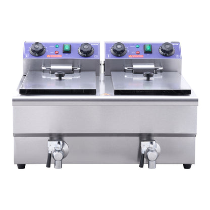 SucceBuy 12L Commercial Electric Deep Fryer w/Dual Tanks 3000W  Stainless Steel Countertop Fryer for Fried Chicken French Fries.