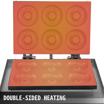 SucceBuy 6 Hole Electric Sweet Donut Maker Stainless Steel Non Stick Commercial Donut Waffle Cookies Gaufriers Kitchen Appliance.