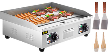 SucceBuy 14"-22" Electric Countertop Griddle Teppanyaki Grill 1600W/3200W Stainless Steel Flat Top Grills for Pancake Chicken