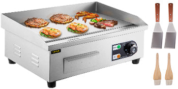 SucceBuy 14"-22" Electric Countertop Griddle Teppanyaki Grill 1600W/3200W Stainless Steel Flat Top Grills for Pancake Chicken.