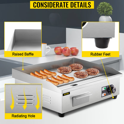 SucceBuy 14"-22" Electric Countertop Griddle Teppanyaki Grill 1600W/3200W Stainless Steel Flat Top Grills for Pancake Chicken.