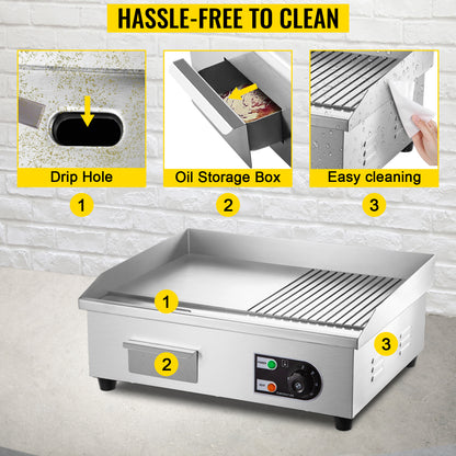 SucceBuy 14"-22" Electric Countertop Griddle Teppanyaki Grill 1600W/3200W Stainless Steel Flat Top Grills for Pancake Chicken.