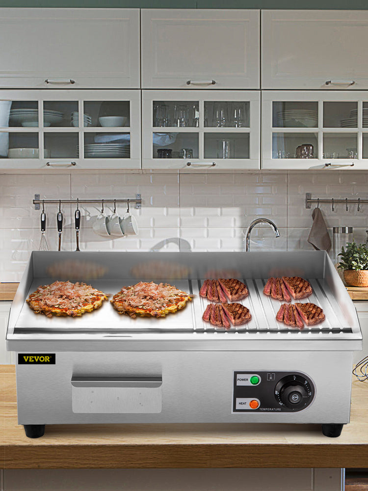 SucceBuy 14"-22" Electric Countertop Griddle Teppanyaki Grill 1600W/3200W Stainless Steel Flat Top Grills for Pancake Chicken.