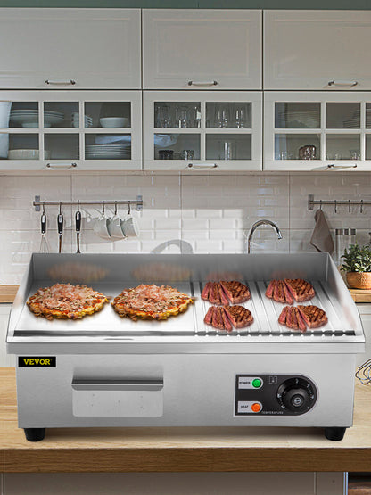 SucceBuy 14"-22" Electric Countertop Griddle Teppanyaki Grill 1600W/3200W Stainless Steel Flat Top Grills for Pancake Chicken.