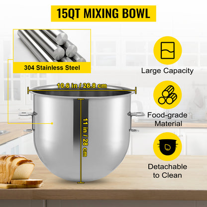 SucceBuy 15QT Industrial Kitchen Mixer 3 Gear Speeds (110/178/390 RPM) Durable 110V Includes Stainless Bowl Dough Hook Whisk.