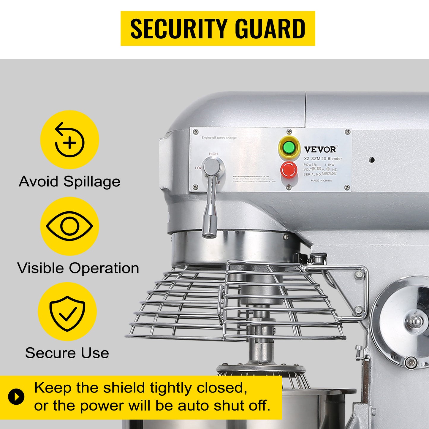 SucceBuy 15QT Industrial Kitchen Mixer 3 Gear Speeds (110/178/390 RPM) Durable 110V Includes Stainless Bowl Dough Hook Whisk.