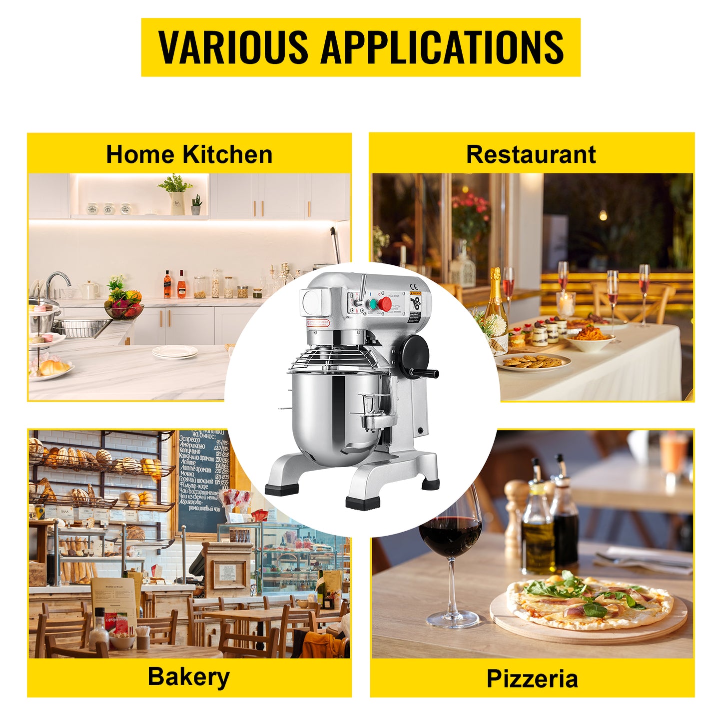 SucceBuy 15QT Industrial Kitchen Mixer 3 Gear Speeds (110/178/390 RPM) Durable 110V Includes Stainless Bowl Dough Hook Whisk.