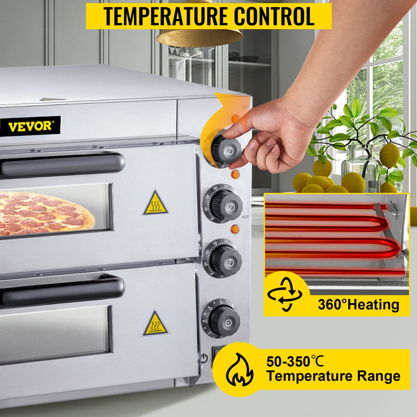 SucceBuy Kommerzieller Pizzaofen auf der Arbeitsplatte, 35,6 cm Doppeldeckschicht, 110 V, 1950 W, elektrischer Pizzaofen aus Edelstahl