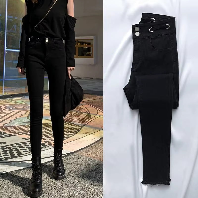 Women Jeans Cotton Solid Female Pencil Trousers Skinny Slim Fit High Waist All-Match Stretchy Stylish Casual Streetwear Chic New.