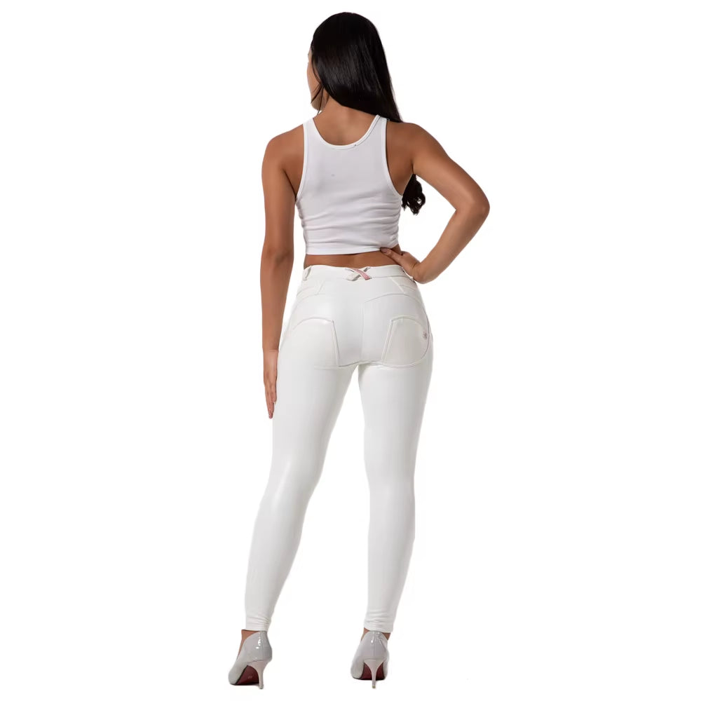 Shascullfites Melody Women Jeans Fashion White Elastic Push up Sexy Slim Coated Faux Leather Pencil Pants Skinny Lady Trousers.