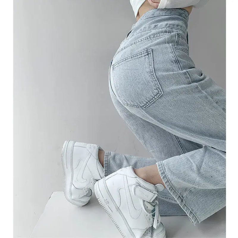 High Waist Loose Comfortable Jeans for Women Streetwear Fashionable Straight Pants Mom Jeans Washed Boyfriend Jeans.