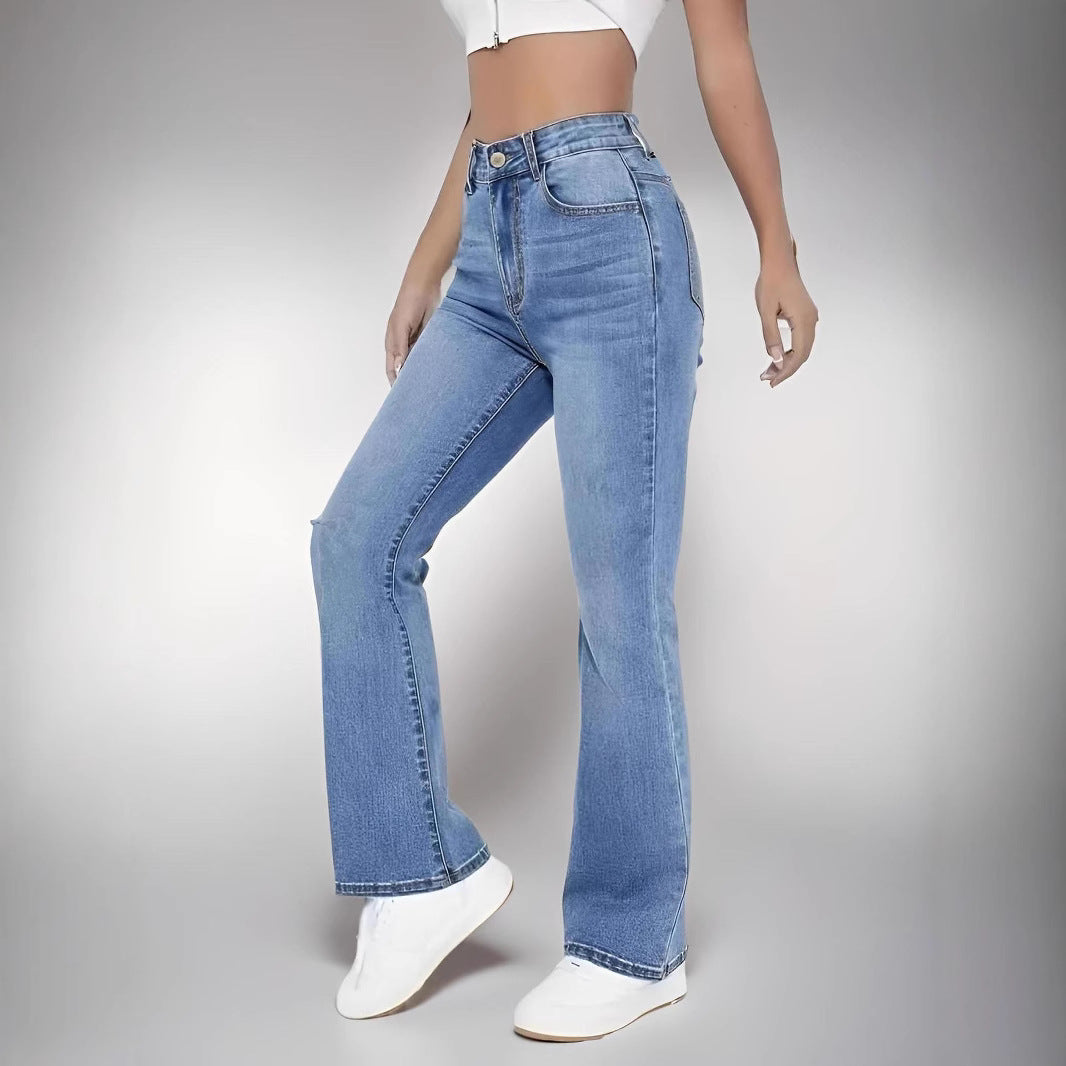 European and American Style Women Skinny Light Blue Jeans for Women Slim-Fit Figure Flattering Pants Trendy.