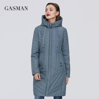 2022 Autumn Fashion Slim Thin down Jacket Women Pocket Coat Hoodies Solid Space Cotton Female Long Jacket Coat Spring New.