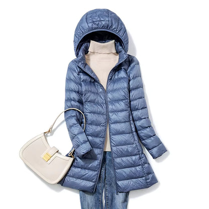 0-10℃ Women Winter Jackets Ultralight Portable Puffy Thin down Coat Hooded Female Duck down Jacket Hood Detachable Outerwear.