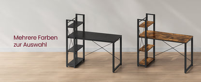 VASAGLE Schreibtisch Computertisch, 120 / 137,2 cm, mit Regalböden rechts oder links