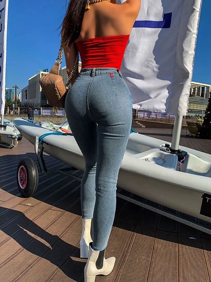 Popular Denim Pants Summer Pure Color All Match Jeans Slim Female Pencil Jeans for Dating.