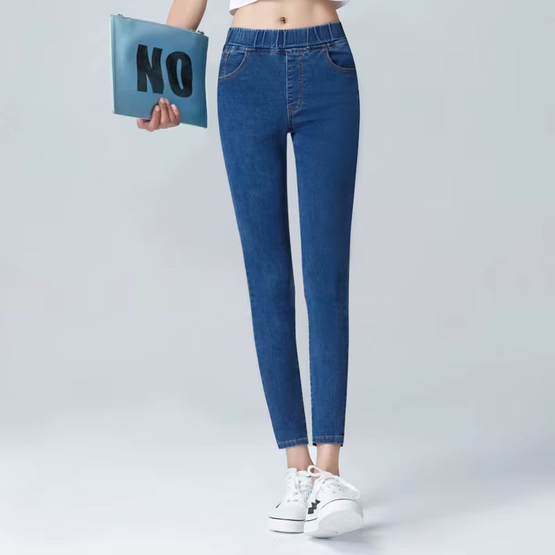 Women'S Elastic High Waist Skinny Jeans Clothes 5XL 6XL Fashion Women Black Blue Pocket Mom Jeans Skinny Stretch Denim Pants.
