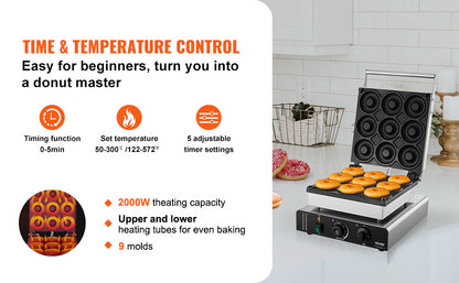 SucceBuy Electric Donut Maker Commercial Doughnut Machine with Non-stick Surface Double-Sided Heating Waffle Doughnut Machine.