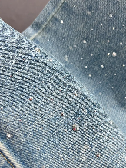 Rhinestone XINGX Pendant Design High Waist Wash Jeans Women'S Summer Loose Slimming and All-Matching Straight-Leg Pants.