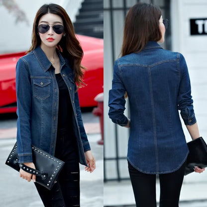 Jeans Shirt Women 2019 Long Sleeve Slim Casual Vintage Elastic Ladies Denim Shirts Tops Blusas Feminina Woman Blouses and Tops.