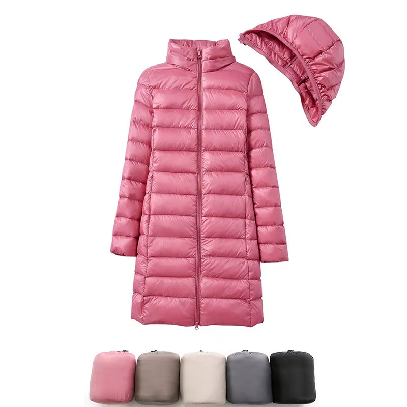 0-10℃ Women Winter Jackets Ultralight Portable Puffy Thin down Coat Hooded Female Duck down Jacket Hood Detachable Outerwear.
