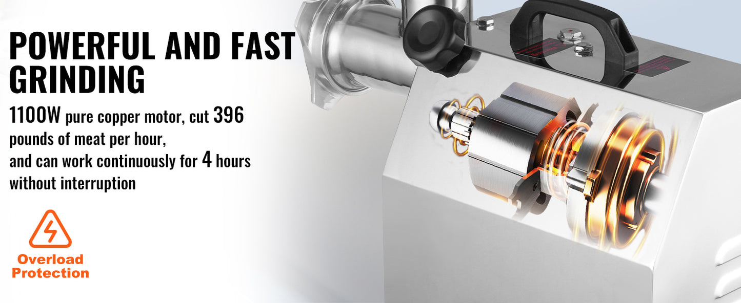 SucceBuy Electric Meat Grinder Food Processors Sausage Maker Filler Mincer Stuffer Stainless Steel with 2 Blades for Kitchen.