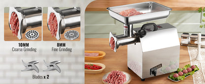 SucceBuy Electric Meat Grinder Food Processors Sausage Maker Filler Mincer Stuffer Stainless Steel with 2 Blades for Kitchen.
