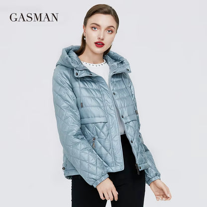 2022 New Spring Cotton Solid Short Puffer Jacket for Women Zipper down Parka Women Autumn Clothes Hooded down Jacket Coat.