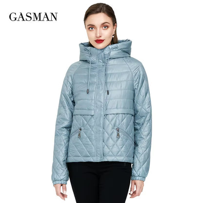 2022 New Spring Cotton Solid Short Puffer Jacket for Women Zipper down Parka Women Autumn Clothes Hooded down Jacket Coat.