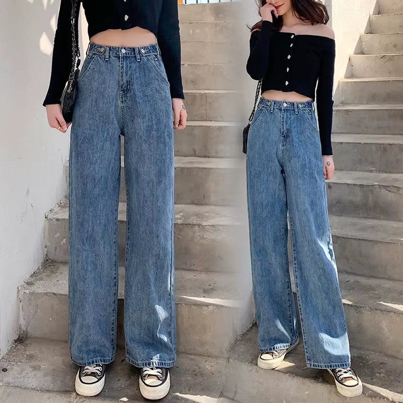 Streetwear High Waist Women'S Fashion Jeans Woman Girls Women Wide Leg Pants Trousers Female Trousers Denim Bagge Mom Jeans.