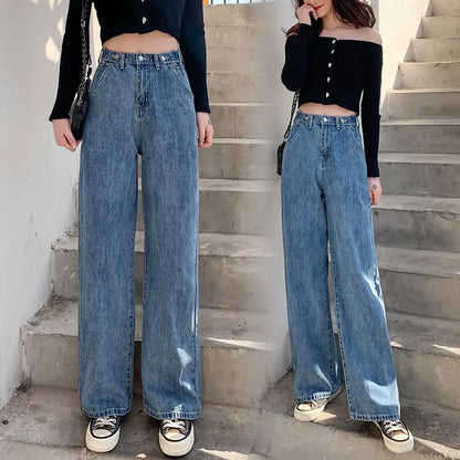 Streetwear High Waist Women'S Fashion Jeans Woman Girls Women Wide Leg Pants Trousers Female Trousers Denim Bagge Mom Jeans.