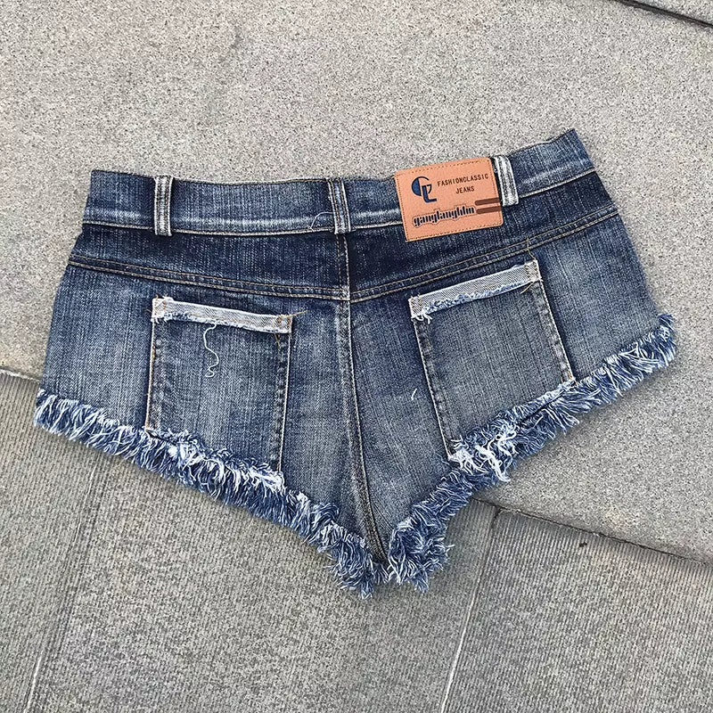 Sexy Women Tassel Denim Booty Shorts High Waist Sexy Jeans Shorts Micro Mini Short Erotic Culb Wear FX28.