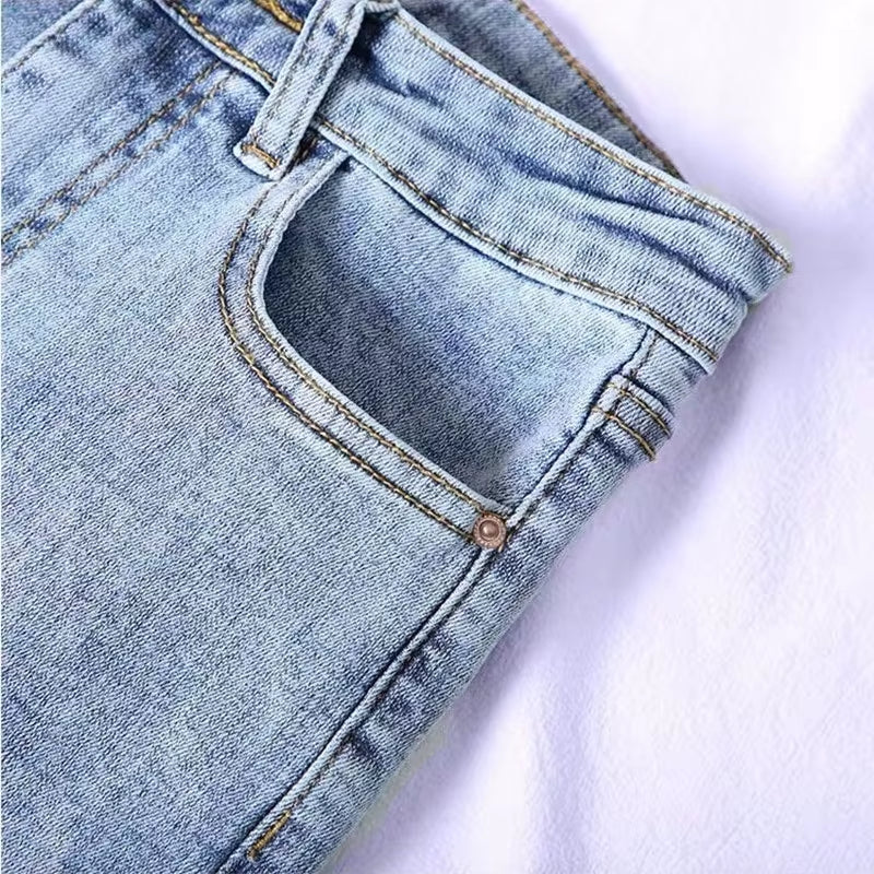 Elastic Strech Jeans for Women High Waist Full Length Skinny Pencil Black Blue Denim Pants Slim Streetwear Female Trousers.