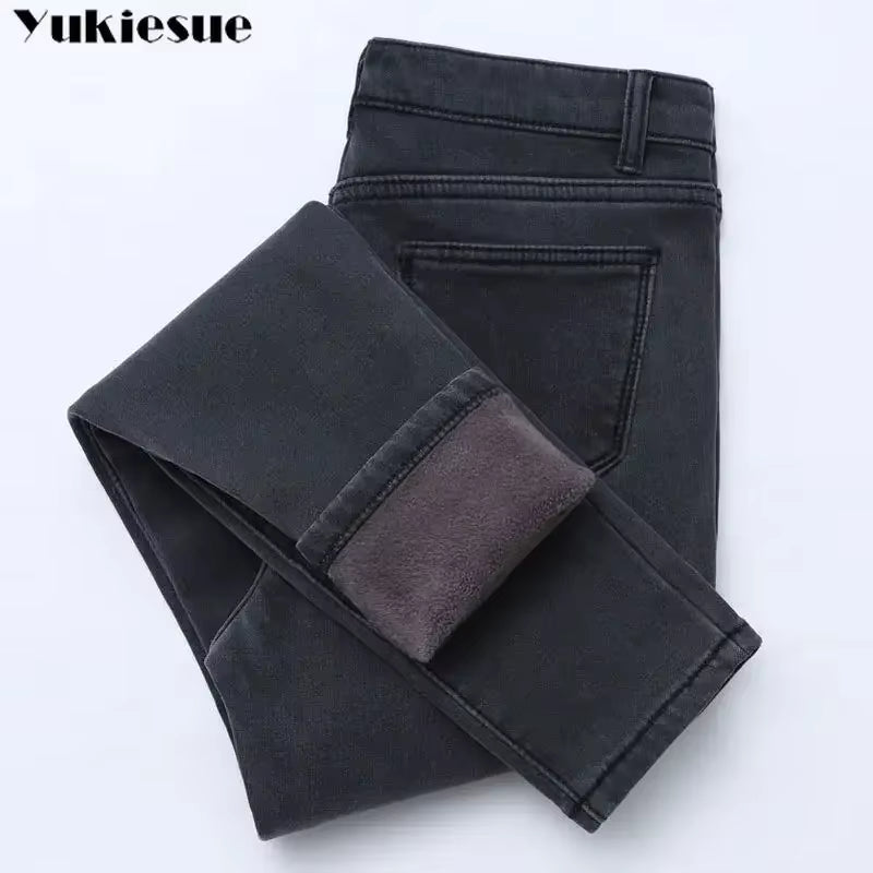 2022 Winter Jeans for Women High Waist Jeans Female Trousers Thickened Jeans Clothe Velvet Thick Warm Push up Mom Jeans Woman.