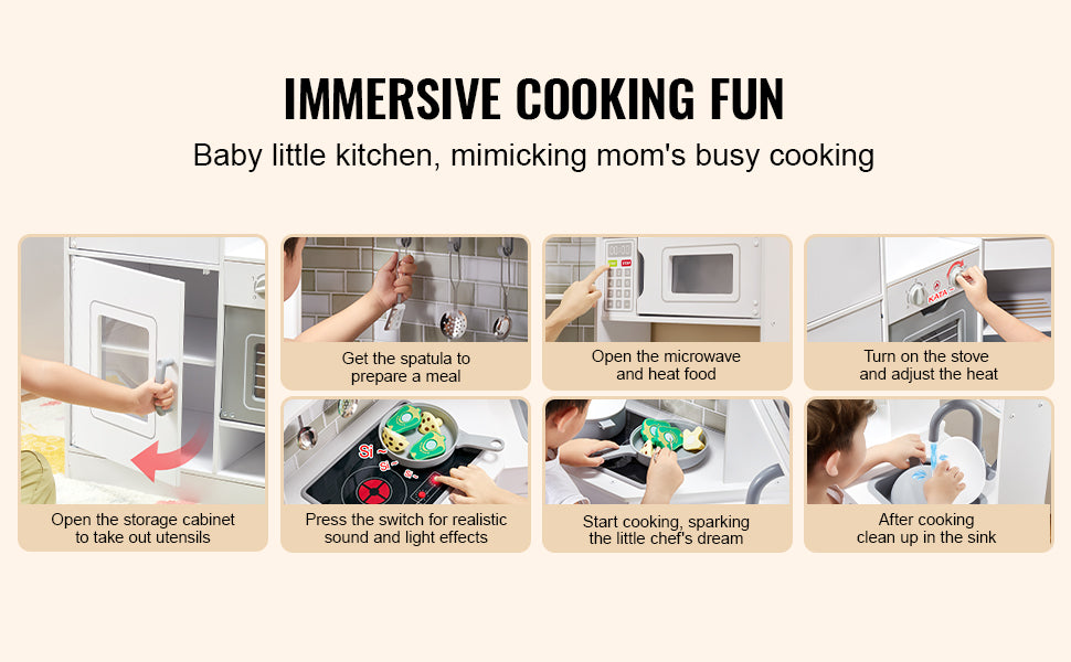 SucceBuy Corner Wooden Play KitchenToys Set Children Kitchenware toys with Lights & Sounds for Kids Preschoolers Girls Gifts.